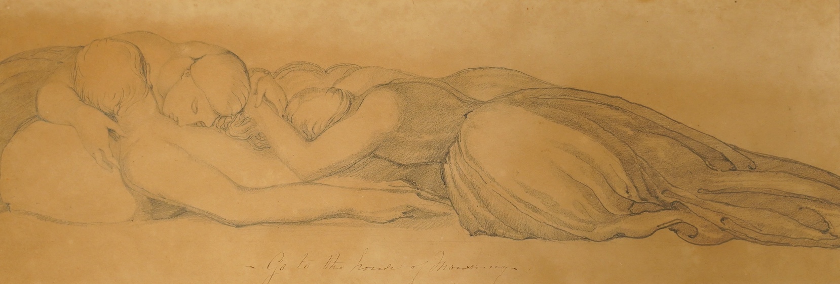 19th century English School, pencil sketch, 'Go to the hour of mourning', unsigned, inscribed in ink, 14 x 40cm. Condition - fair, discolouration to the paper